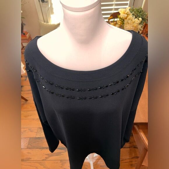 Lane Bryant Black Beaded Soft Knit Tunic Top Scoop Neck Long Sleeve Plus 22/24 - Picture 2 of 5